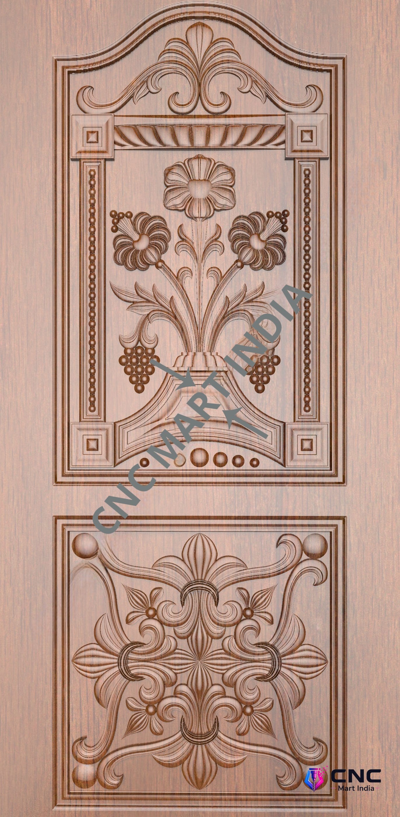Arch - ARCH-21 Traditional Floral Motif Carved Door 3D Model